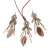 2pcs Bohemia Women's Hollow Dream Catcher Feather Tassel Earrings Sets Retro Alloy Leaf Stone Pendant Earrings Necklace Zircon