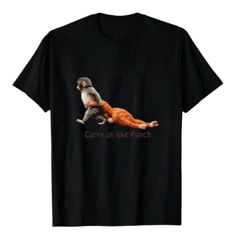 Punch Monkey T-Shirt Viral Cute Monkey Plushie Tee Funny Animal Graphic Shirt XL