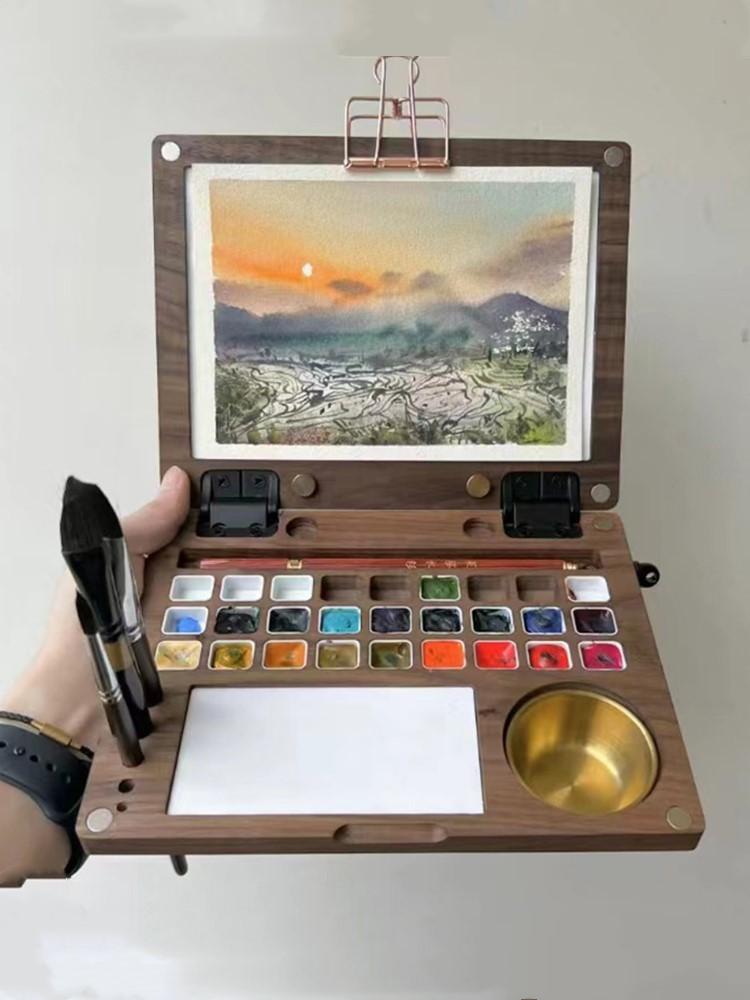 

Collapsible Wooden Palette Multi-functional Oil Painting Box Students Outdoor Sketching Travel Watercolor Painting Creation Tool