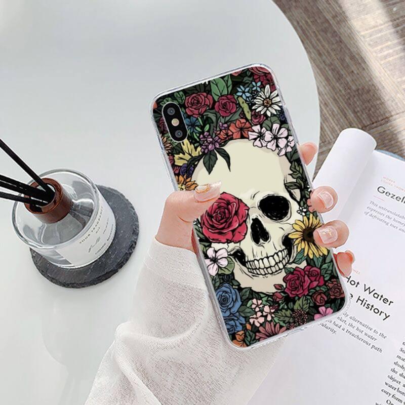 Scary Modeka Skull Flowers Phone Case For IPhone 14 13 12 11 XS X 8 7 6 Plus Mini Pro Max SE 2022 Soft Transparent Phone Cover
