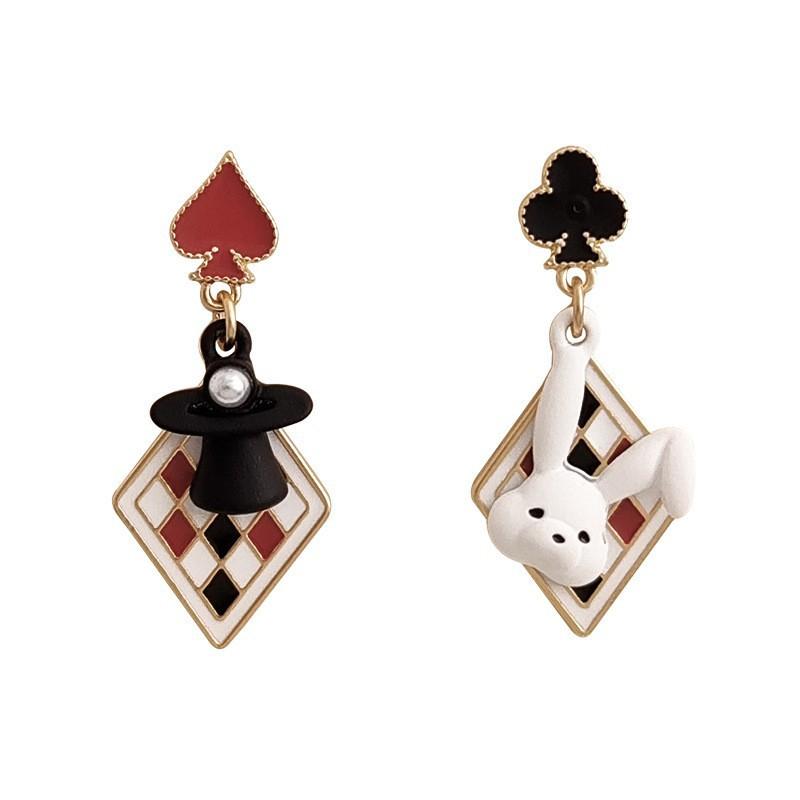 

Long Dangle Earrings with Geometric and Character Design Featuring Card Suit Elements and Mixed Material Construction for Everyday Wear белый