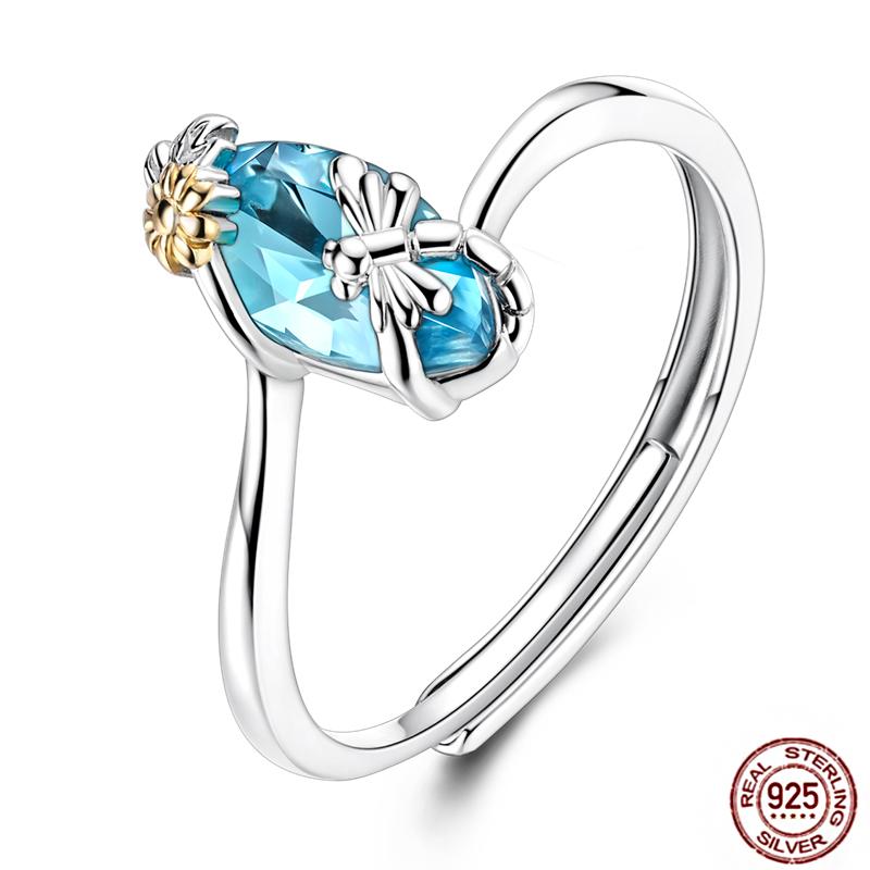 Free Size 925 Sterling Silver Ring Butterfly Sun Moon Sunflower Crystal Original Adjustable Rings for Women Wedding Jewelry Gift