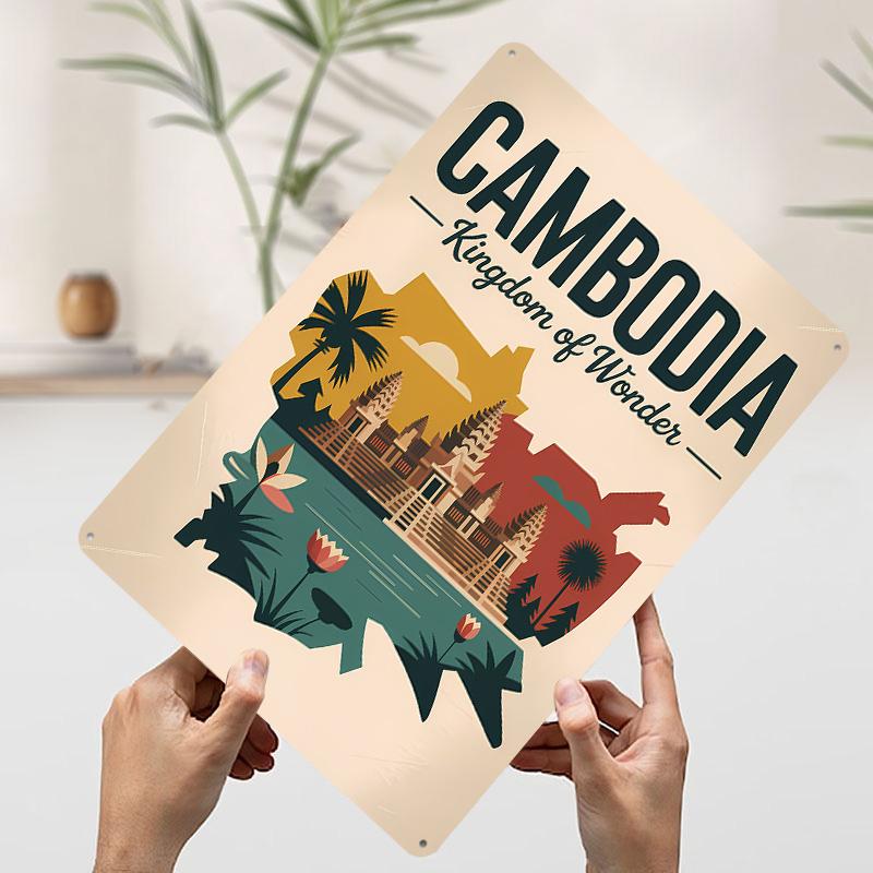 Cambodia Kingdom of Wonder Travel Tinplate Poster Custom Wall Art Vintage Metal Signs Retro Tin Plaque for Decoration Garage
