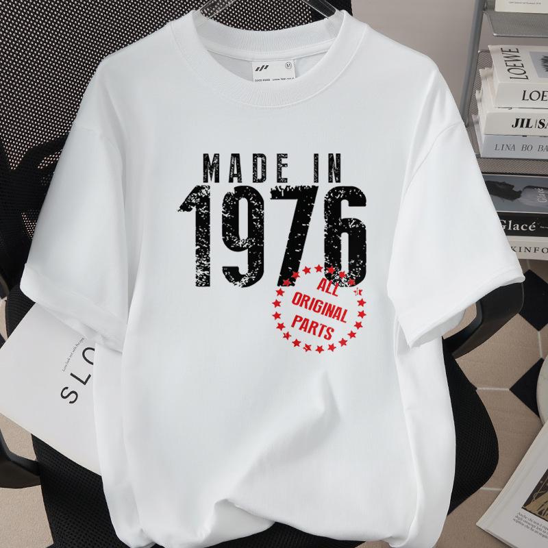 50th Birthday 1976 Theme Loose T-shirt - High Quality 260g Pure Cotton, Short Sleeve, European & American Style