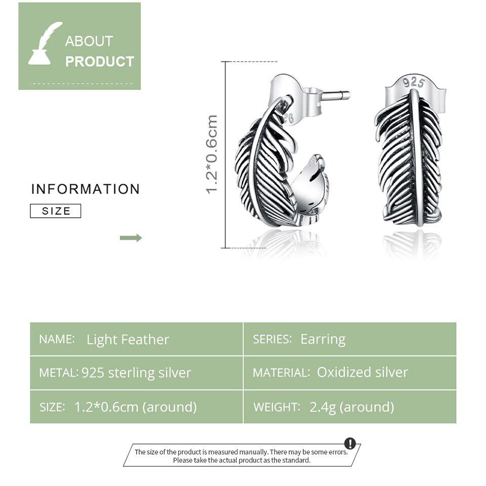 Bamoer 925 Sterling Silver Jewelry Dazzling Oxidized Light Feather Stud Earrings for Women Girls Gift Statement Jewelry