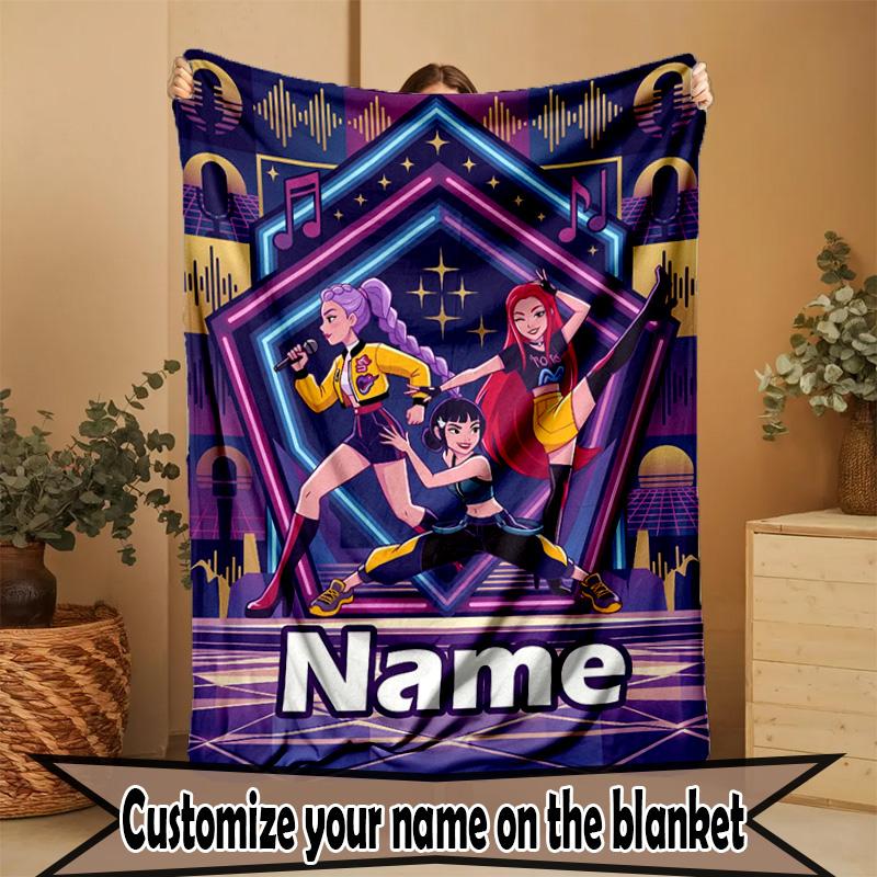 Custom Name Personalized Kpop Demon Hunter Print Blanket, Home Decor, Bedroom, Sofa, Camping, Couch, Gifts for Birthday Christmas