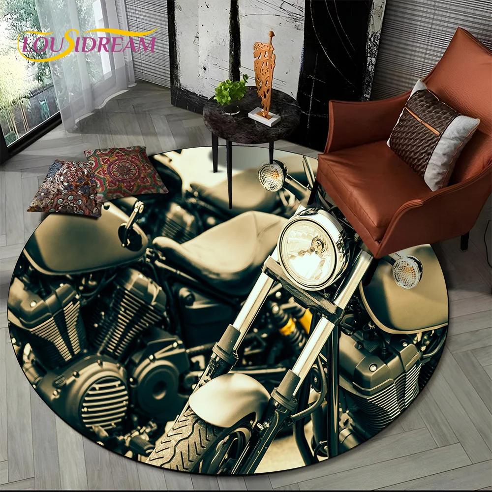 

3D Retro Vintage Motorcycle Cartoon Round Area Carpet Rug for Living Room Bedroom Kid Playroom Decor,Pet Area Rug Non-slip Gift Diameter 60cm