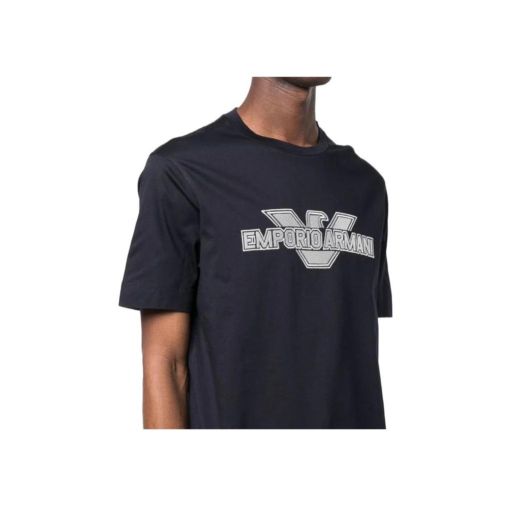 Emporio Armani SS23 Logo Print Detail Short Sleeve T-Shirt Men Tops Navy-Blue 3R1TU8-1JSAZ-0920
