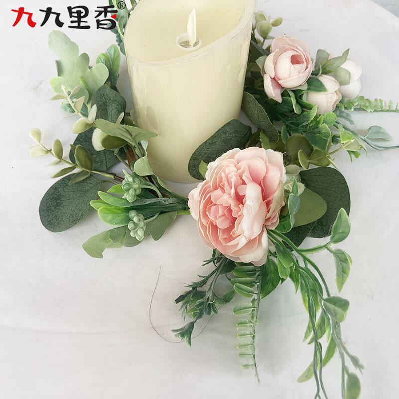 American Imitation Wreath Candle Ring Macaron Rose Wreath Table Wedding Party Decoration Wreath