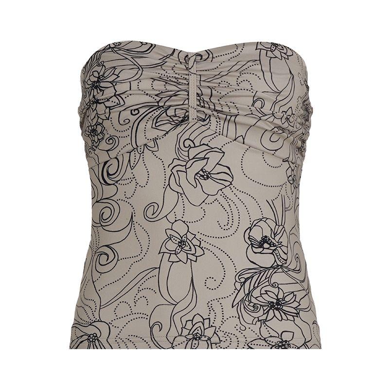 

H Family European and American Women s Clothing Nomadic Vintage Style Plant Series Print Bandeau Slim-Fit Ruched Retro Chest Wrap Outerwear Top Khaki S