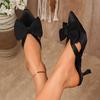 Fashion Slender Heel Baotou Cool Drag Women's Fashion Pointed Toe Shallow Mouth Bow Cutout Non-Slip Wear-Resistant High Heels