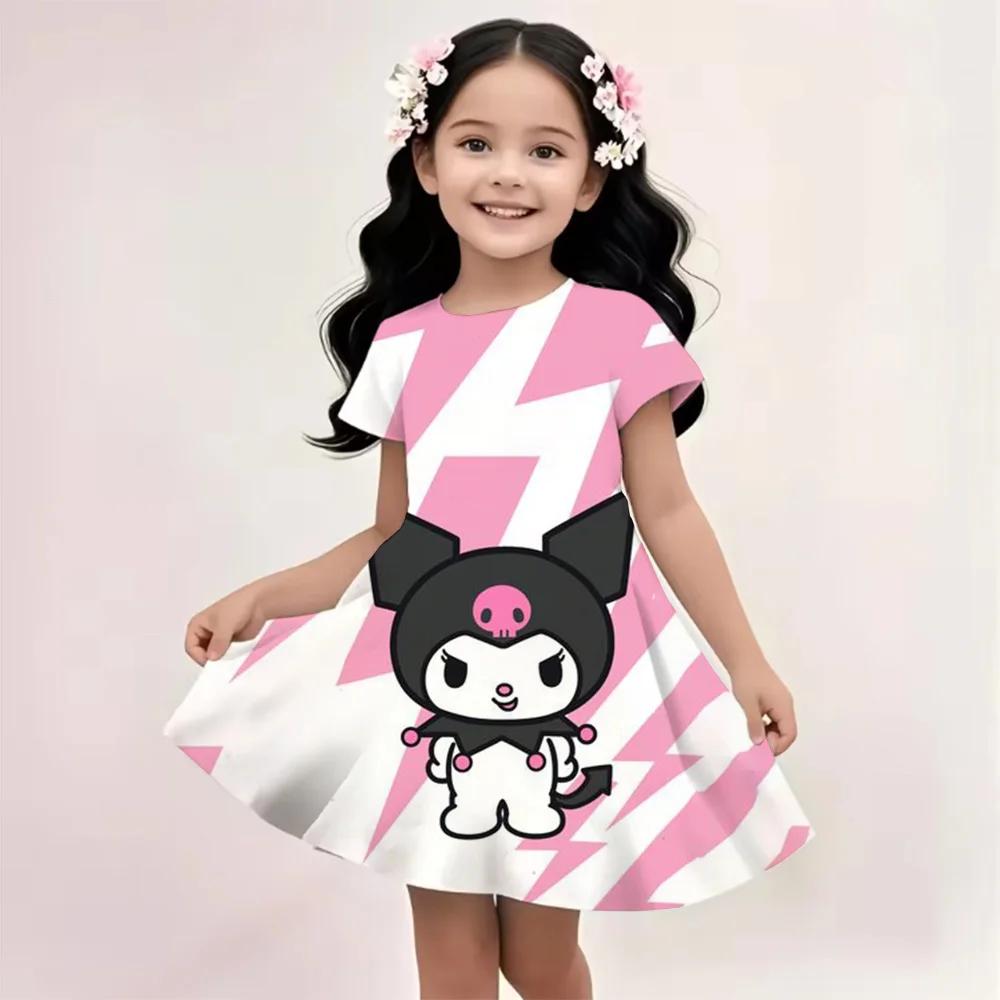 Sanrio New Summer Girls Dress Hello Kitty 3D Printed Fashionable Cartoon Cute Princess Girls Clothes Skirt Party Boys Kitty Cat
