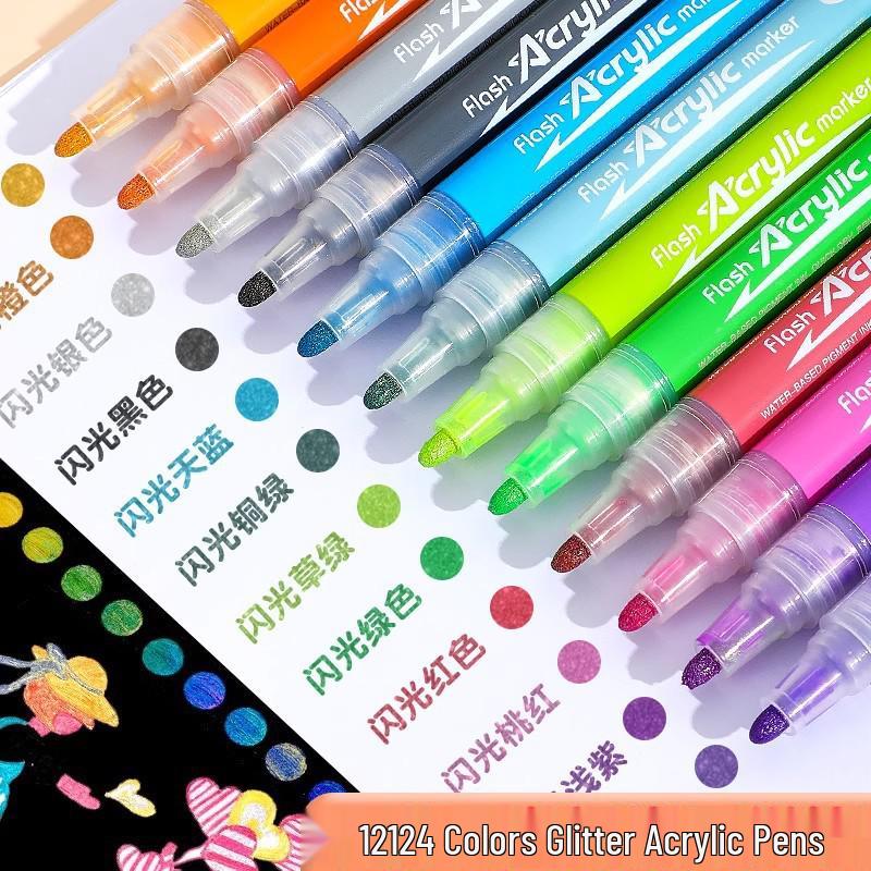 Glitter Acrylic Marker Pen for DIY Graffiti with Fluorescent Watercolor Effects