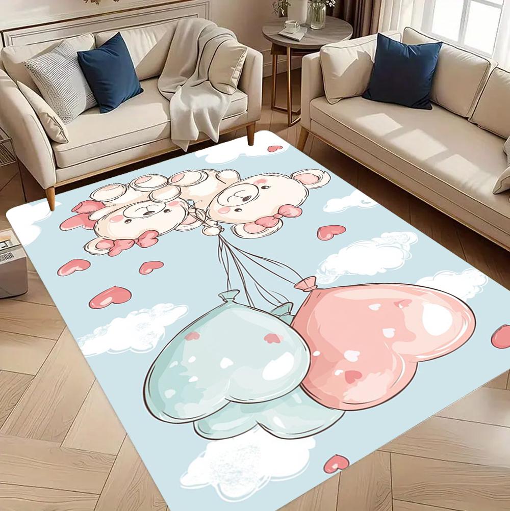 Cartoon Bear Carpet Mat Rug Heart Balloon Pink Romantic Cute Kids Room Non-Slip Home Decoration Living Room Bedroom Floor Mat