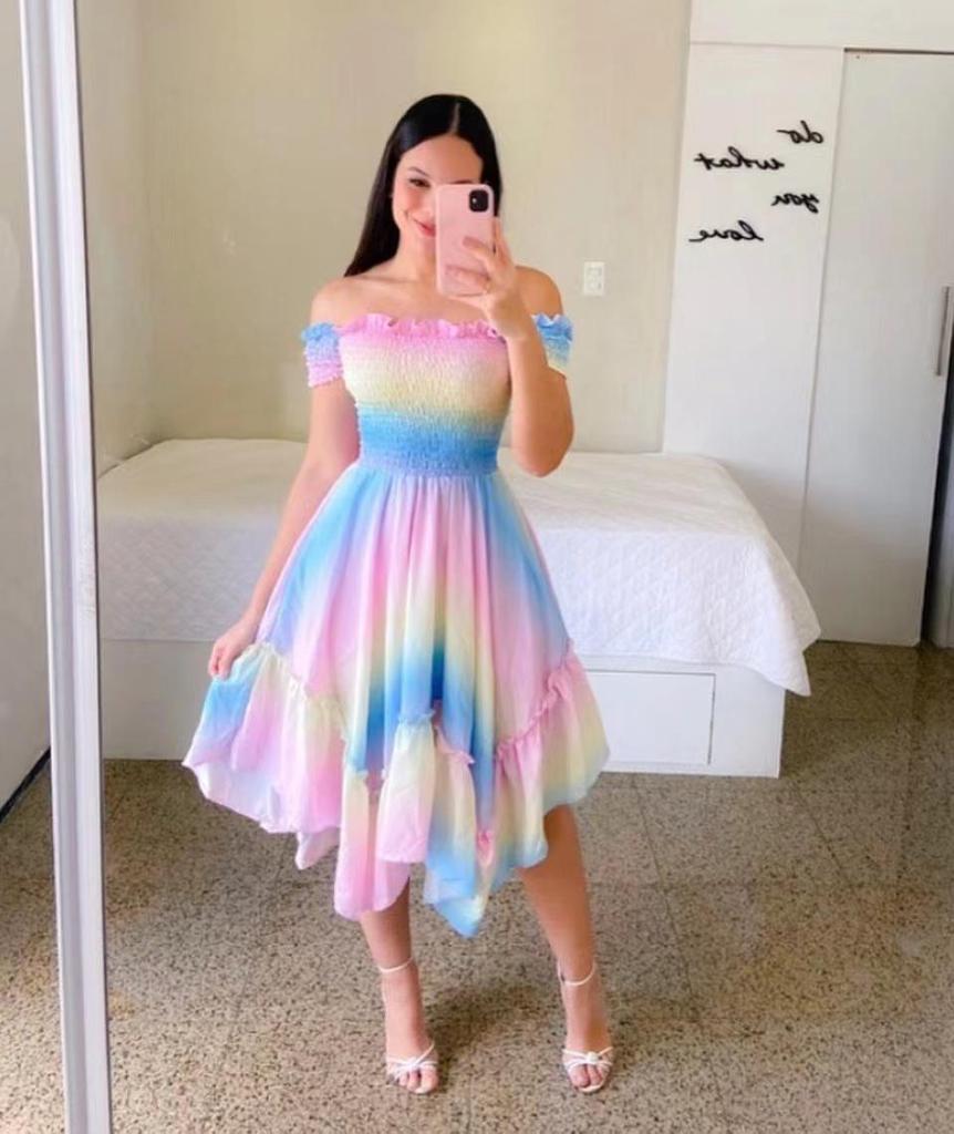 Vestido asimétrico de un solo hombro y manga corta con estampado digital (2025 Estilo europeo y americano)