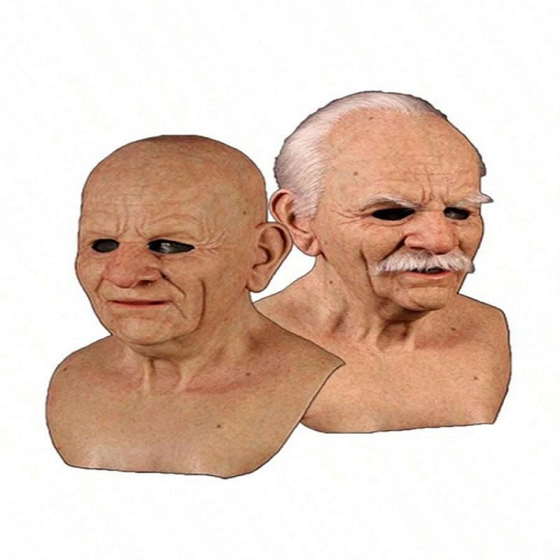 Dress-up Fun Just Got Better com máscara realista de velho feita com máscaras realistas de látex para velho beige