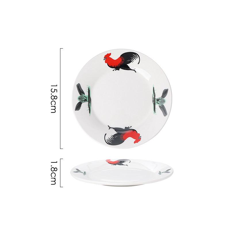 Ceramic Rooster Retro Shallow Round Farmhouse Plate