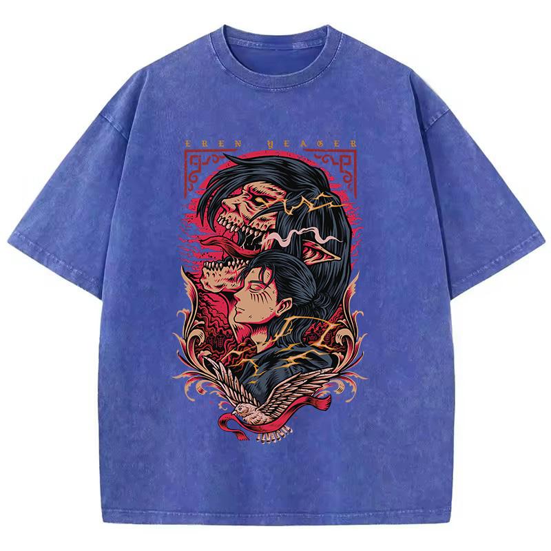 Anime Attack On Titan TShirt Hip Hop Oversized Streetwear Vintage Printed Washed Short Sleeve T Shirt Summer Male Tops