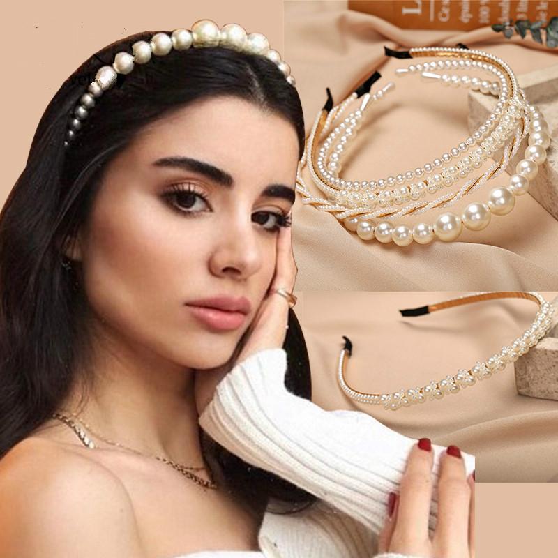 2 Pcs Fashion Big Pearl Headband for Women Girls Hair Hoop Vintage Mujer Hairband New Hair Accessories Jewelry Headwear Random