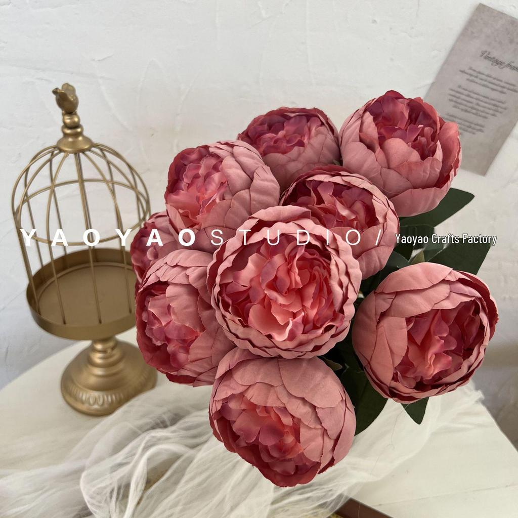10-Head Artificial Peony Bouquet - Core-Filled Wedding & Home Décor Flower Arrangement