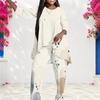 Women Plus Size Printed Round Neck Long Sleeve Layered Top Long Pants Two Piece Set