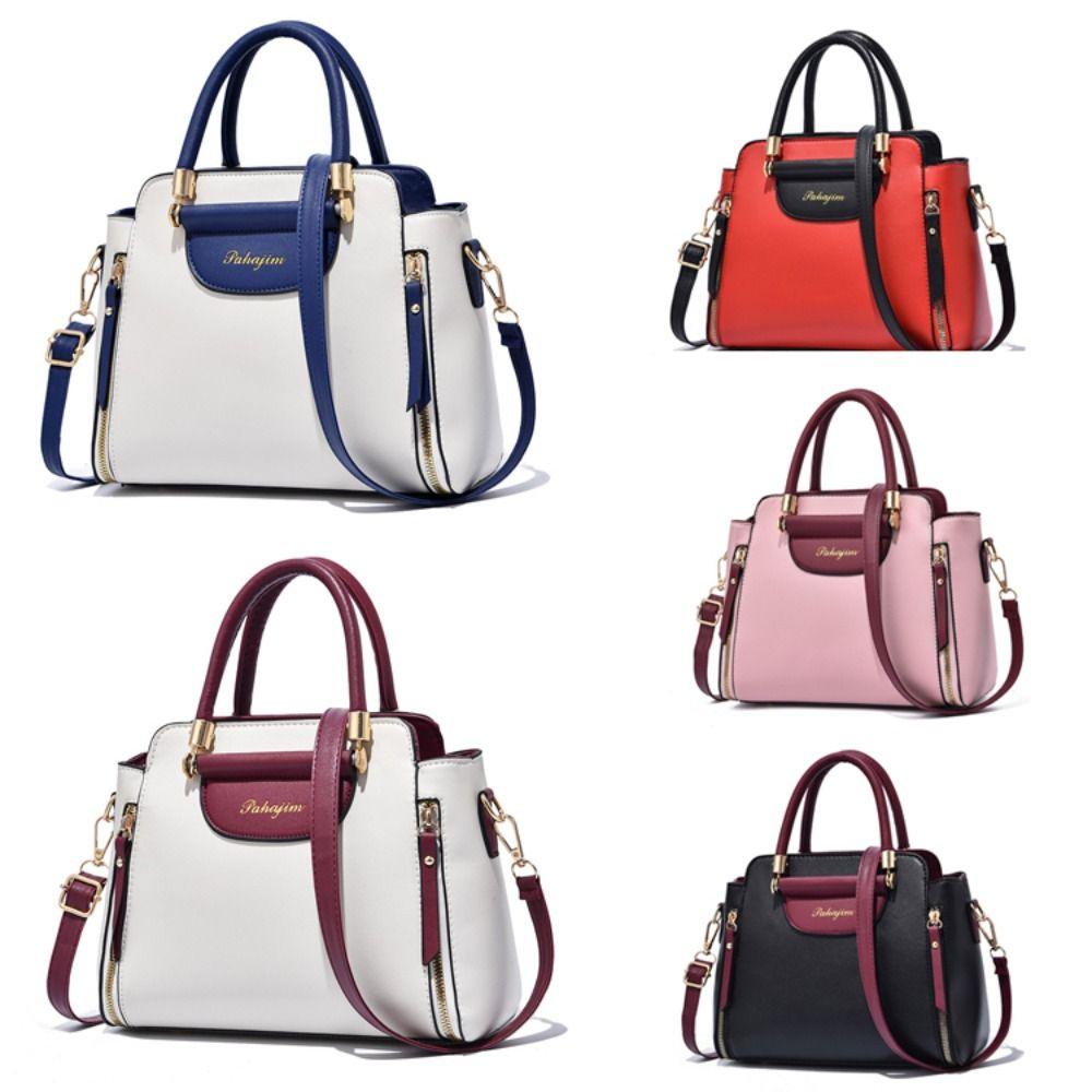 Fashion PU Women Bag Elegant Hit Color Handheld Bag Large Capacity Shoulder Bag All-Match