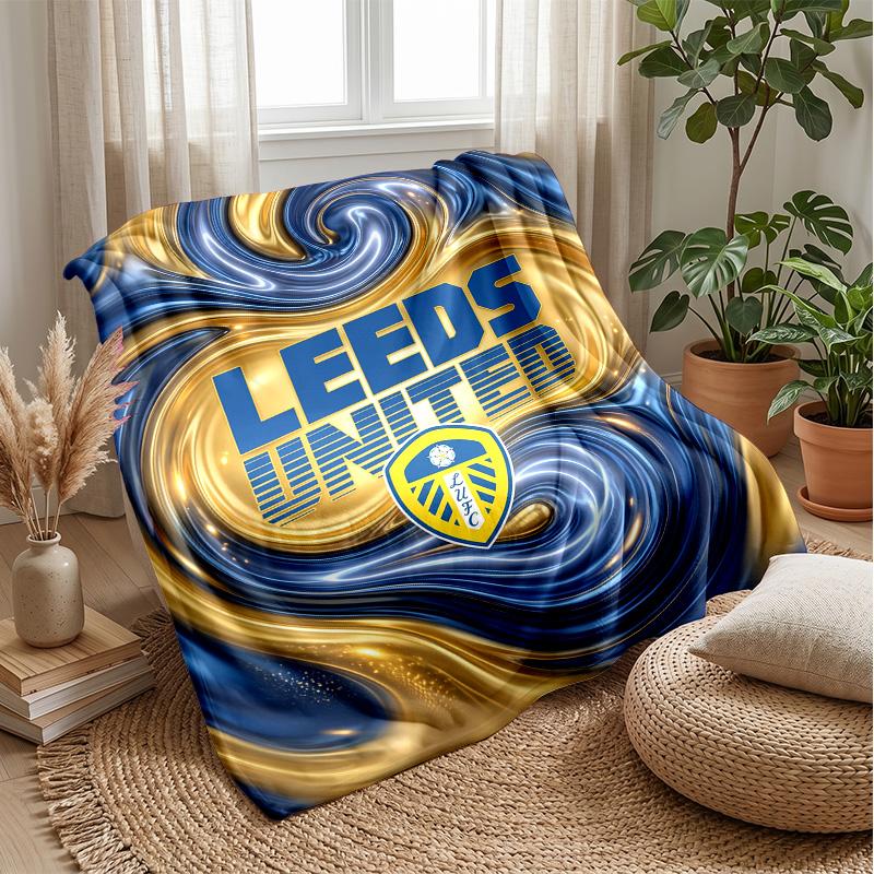 Leeds United Football Print Flannel Blanket, Soft Warm Lightweight Throw Blanket for Sofa Bed Camping