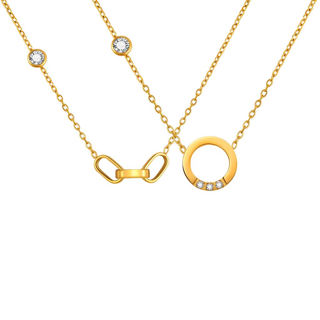 Accessories, Stainless Steel Geometric Design Oval Zircon Necklace, Ladies Versatile Clavicle Chain Nc-2426