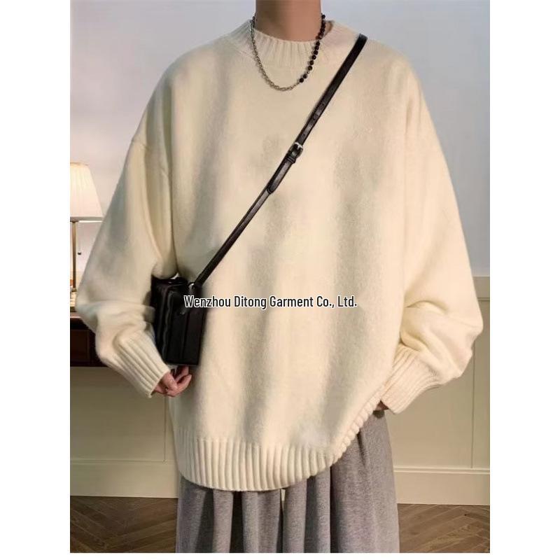 Men's Autumn Round Neck Sweater: Trendy, Handsome, Versatile Solid Color Hong Kong Style Casual Loose Top