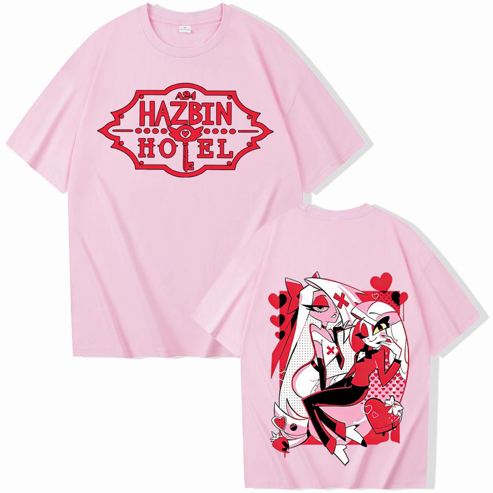 Hazbins Hotels Graphic Cotton shirt Men Retro 2026 hit show TV drama Summer unisex Harajuku Fashion Short sleeve Loose Tshirt