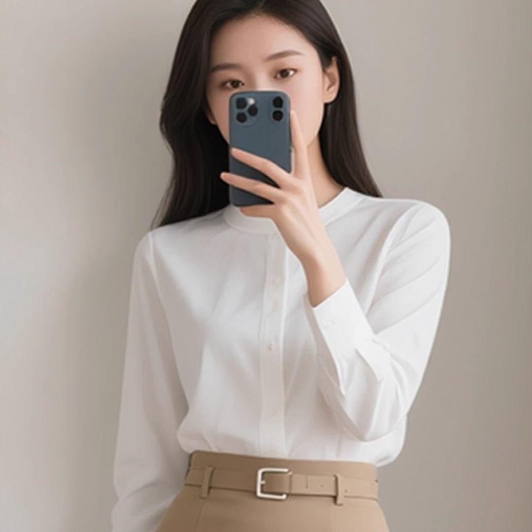 Spring/Summer Women s Chic Shirt & Skirt Set - Elegant Commuter Style S Waist 64CM