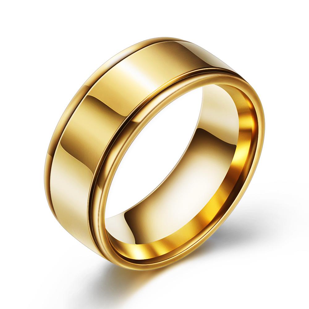 Men's 8MM Smooth Stainless Steel Two-Groove Couple Rings with Custom Laser Logo