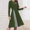 Ladies' Fashionable Retro Long Sleeved Round Neck Polka Dot Printed Dot Dress
