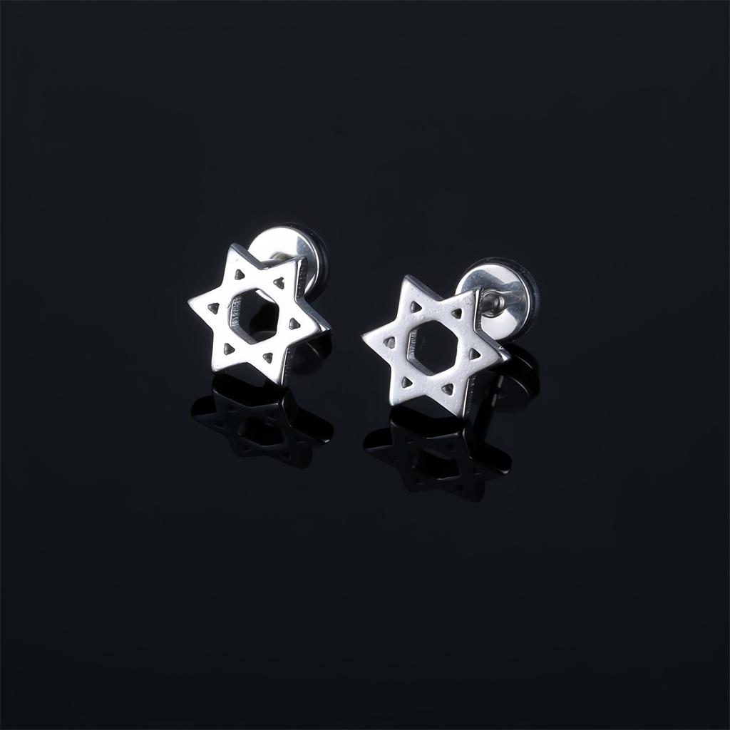 1 Pair Satin Star of David Screw Back Stainless Steel Stud Earrings for Men Women Ear Piercing Jewelery Valentines Couple Gifts