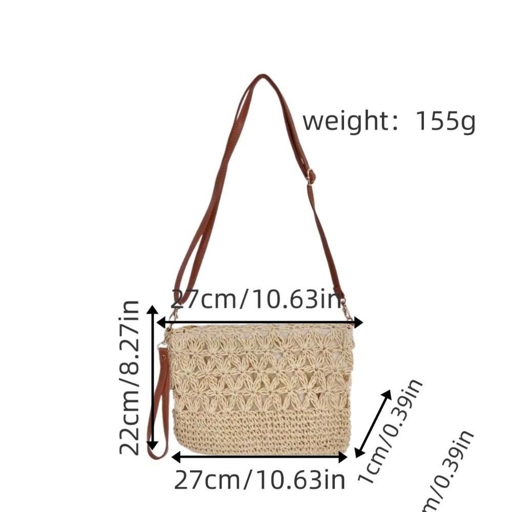 New Straw Woven Crossbody Bag Lightweight Beige Khaki Beach Shoulder Bag Hollow Style Ladies Woven Pouch for Vacation