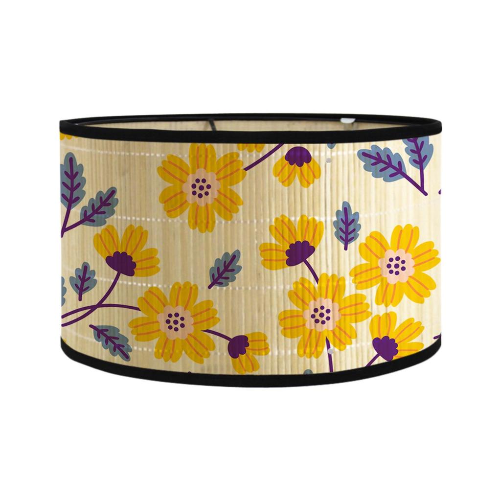 Bohemian Natural Bamboo Floral Printed Handmade Lampshade - Detachable Woven Table Lamp