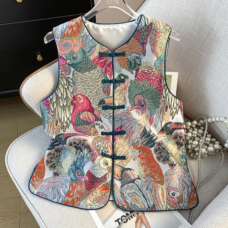 

New Ethnic Style Embroidered V-neck Brocade Vest Cardigan S цветочные печати