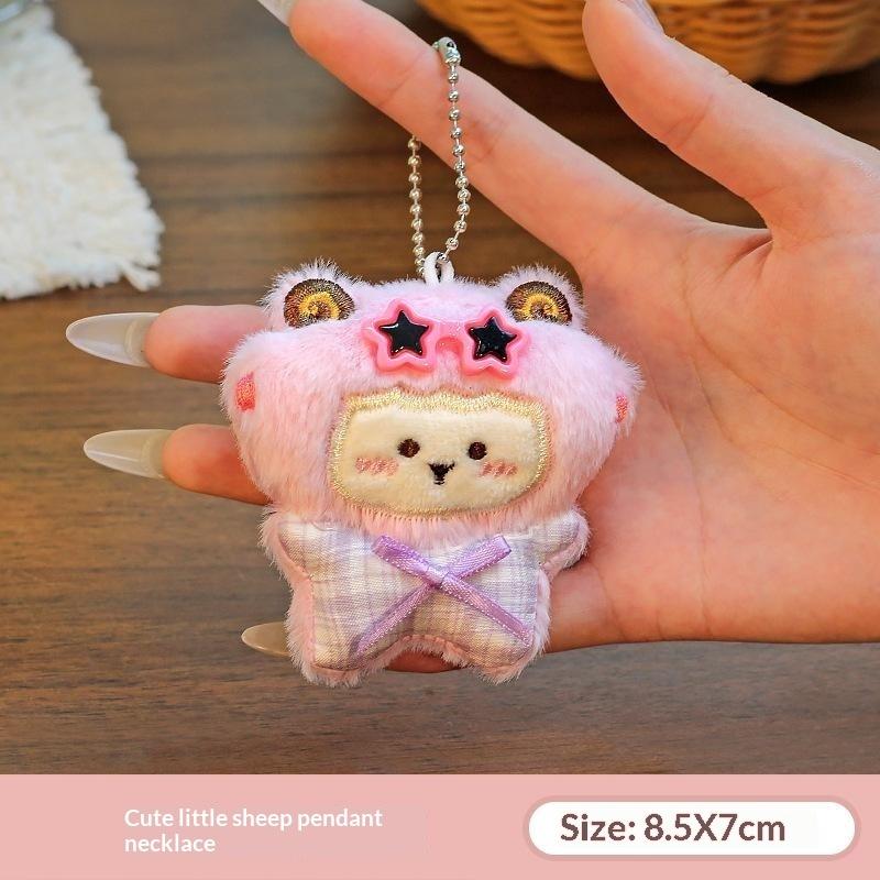 Plaid Lamb Plush Keychain Cute Cartoon Pendant Soft Touch Non-shedding for Bag Charm Daily Use Small Gift for Kids