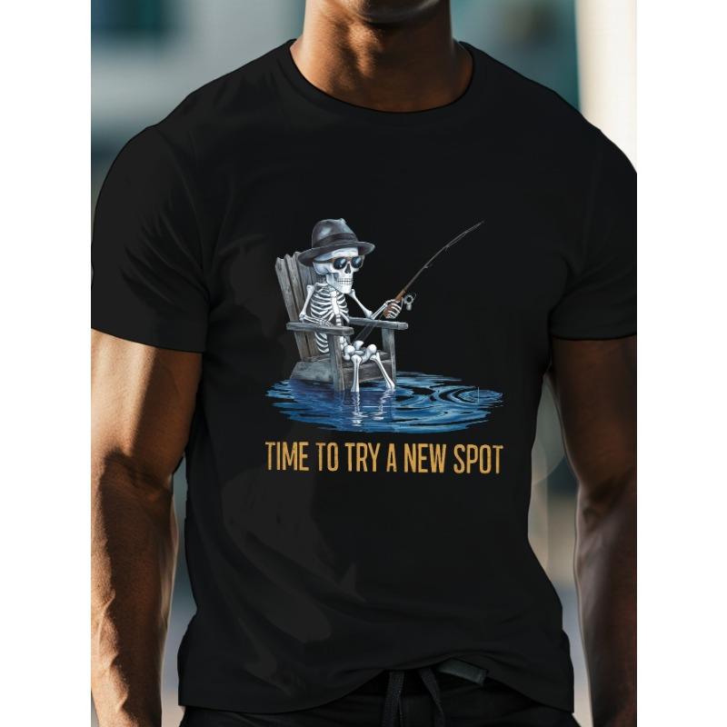 

Мужская летняя футболка большого размера | Скелет с удочкой Графический принт Короткий рукав Трендовые повседневные топы для повседневной жизни, Мужчины большого роста, БОЛЬШОЙ РАЗМЕР S чёрный