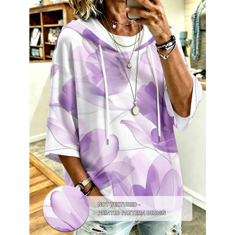 Fresh Floral Print Hooded Top