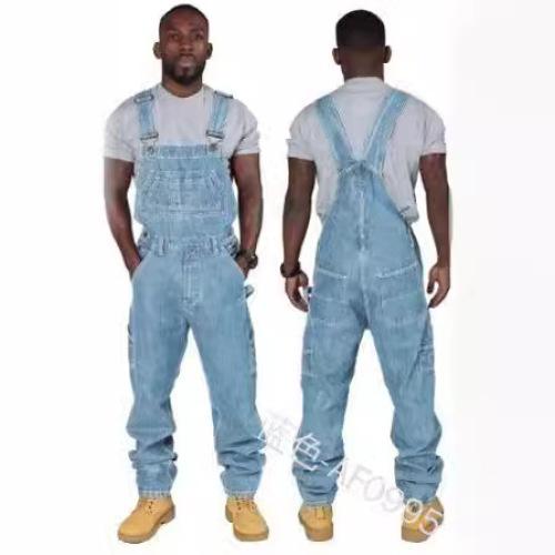 

Men s Solid Color Large Size Jeans Jumpsuit Cargo Pants 5XL світло-синій колір