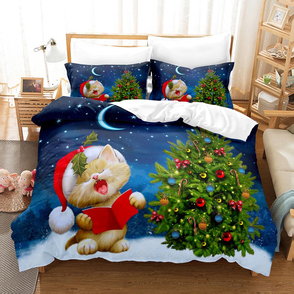 3D Digital Printing Three-Piece Set, Santa Claus 3D Printing Bedding Set