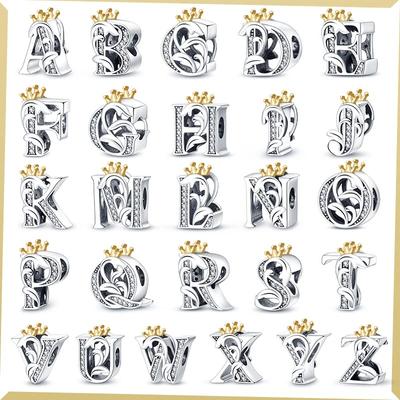 2023 New 925 Sterling Silver Alphabet A -Z 26 Letters Beads Pendant Charms Fitfashion Bracelet Women Diy Jewelry Gifts 