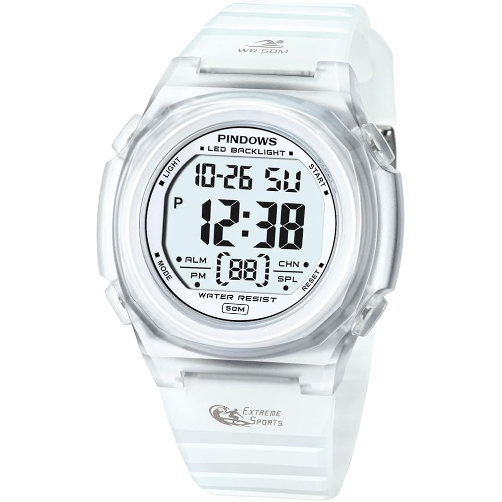 PINDOWS Digital Sports Watch for Women 50m Waterproof LED Backlight Alarm Stopwatch Calendar