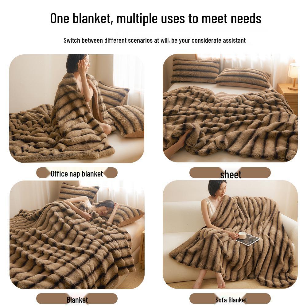 Tlustá zimní flanelová deka třídy A - Nap z králičí srsti a korálové rouno přehoz na postel