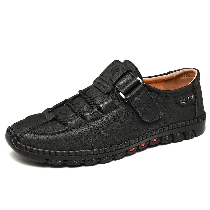 Spring new comfortable large size outdoor casual leather shoes wear-resistant low-top men s shoes hand-stitched 38