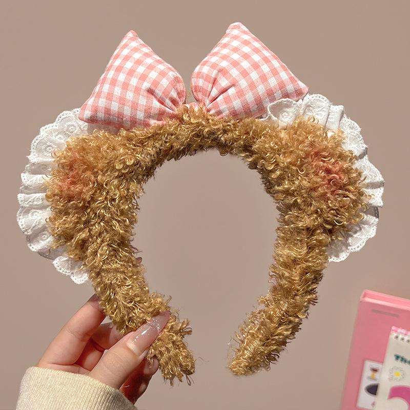 Sweetheart Blush Bow & Lace Bear Ear Headband for Makeup