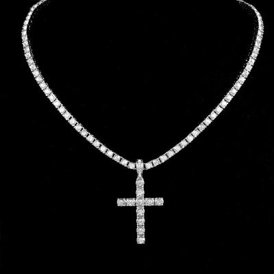 Europese & Amerikaanse Stijl Strass Kruis Hanger Ketting met 4mm Tennis Ketting - Trendy Mannen Hip Hop Accessoires