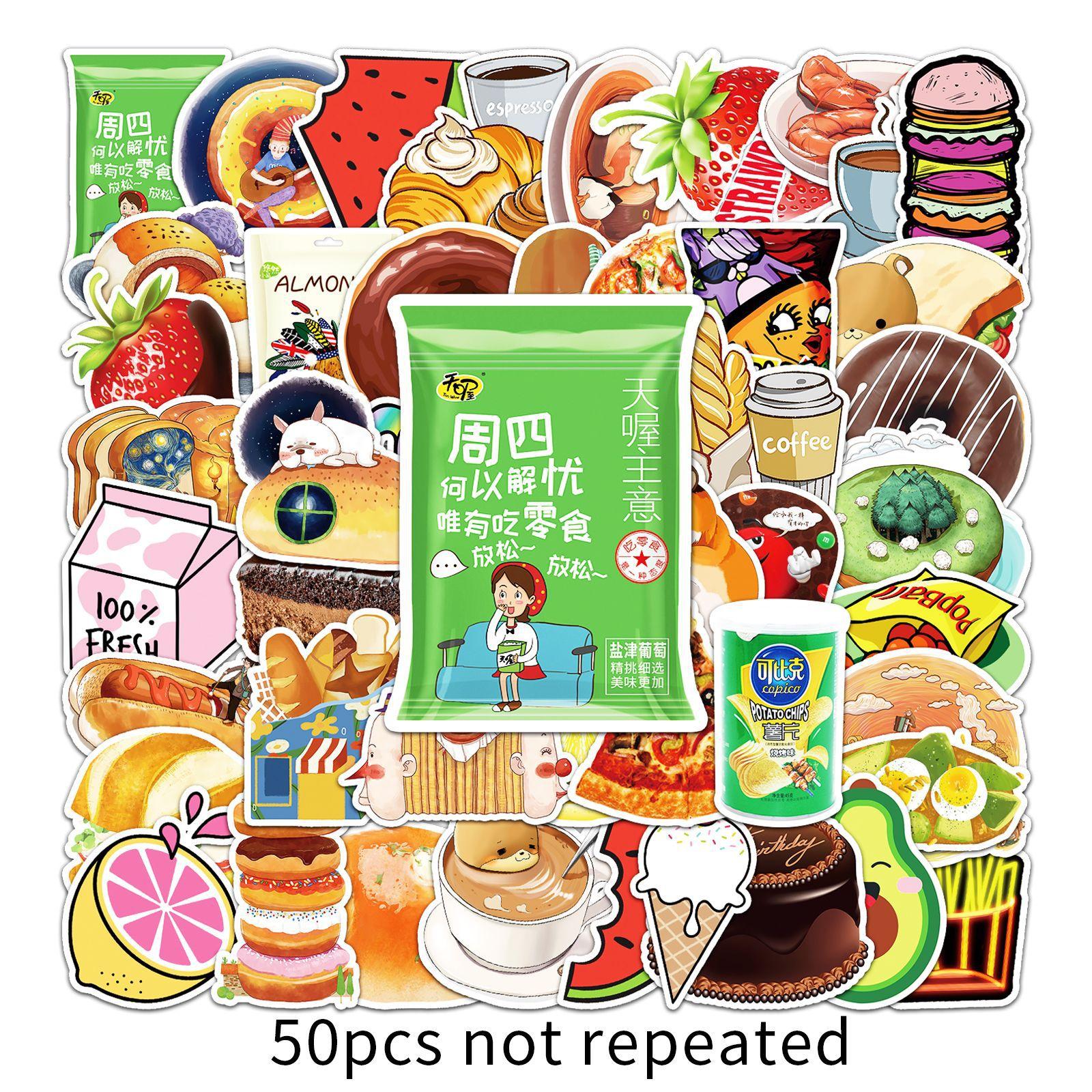 

50 Food Drink Cartoon Creative Suitcase Guitar Scooter Tablet Car Doodle Waterproof Stickers