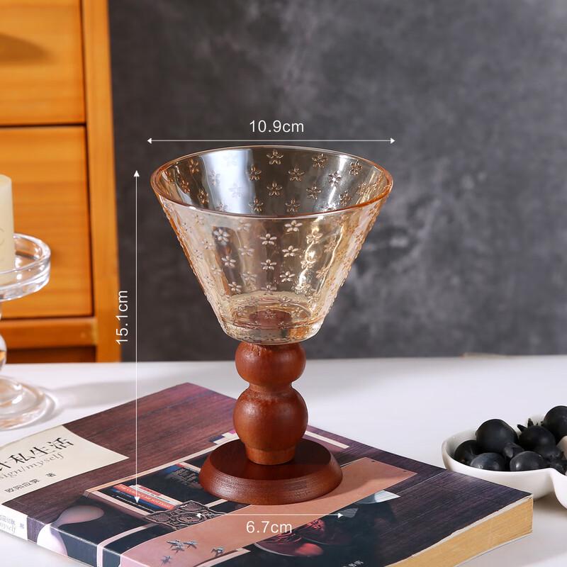 Французская ретро стеклянная десертная чаша с деревянной подставкой (Набор из 2)